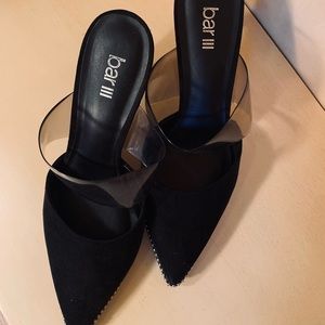 Bar III high heel black suede studded mules